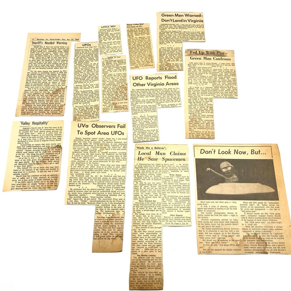 Lot of UFO Haux Newspaper Clippings Staunton VA News Leader 1965 Vtg